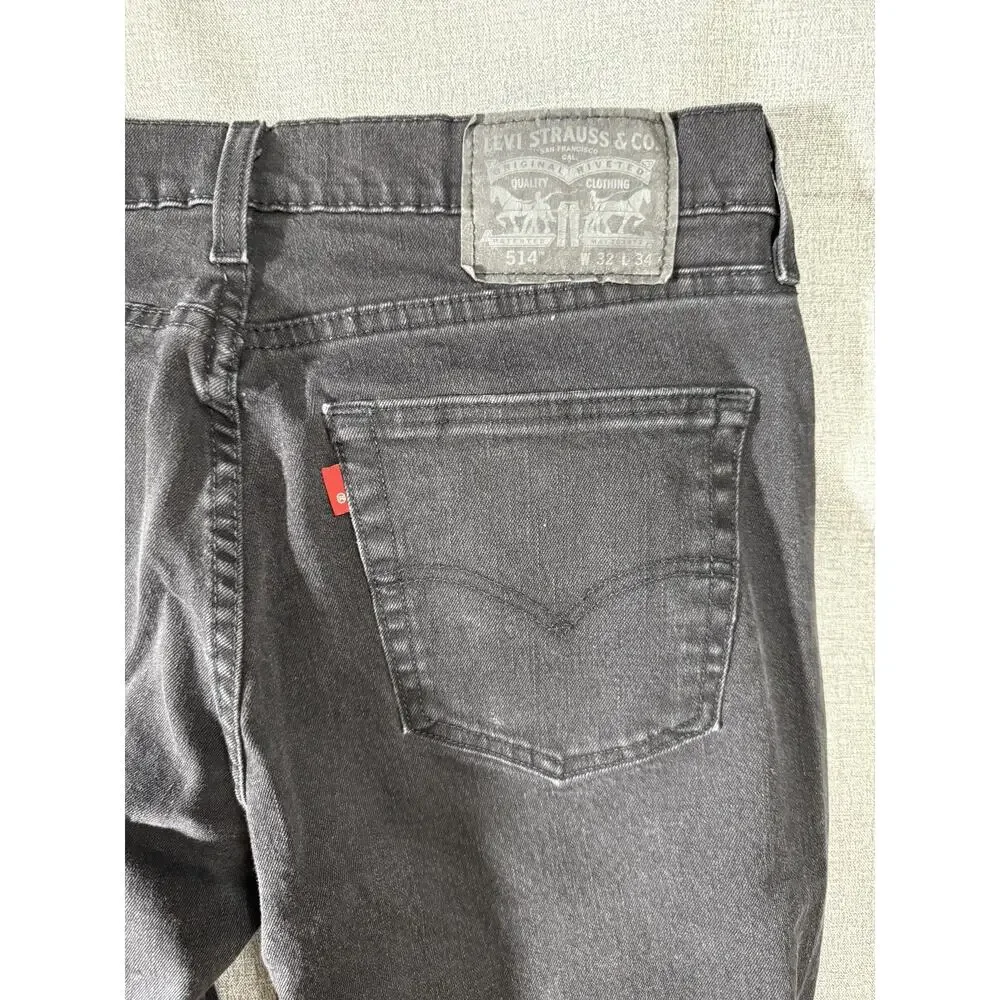 Levi's 514 Straight Jeans Mens 32x34 Faded Black Denim Long Inseam Tall